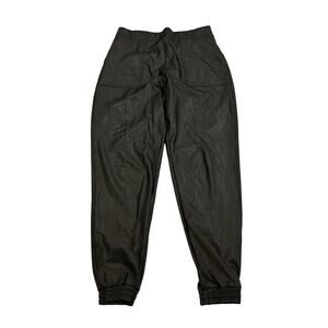 Spanx Faux Leather Jogger Pants Womens Size M Black Pull On Inseam 29”